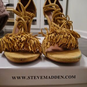 Steve Madden Yellow Fringe Heels with Lace-Up Design